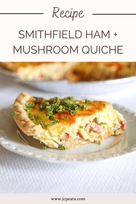 ham and mushroom quiche on a white plate Ham And Mushroom Quiche, Easy Quiche Recipe, Kentucky Food, Egg Cream, Mushroom Quiche, Easy Quiche, Vidalia Onion, Breakfast Quiche Recipes, Quiche Recipes Easy