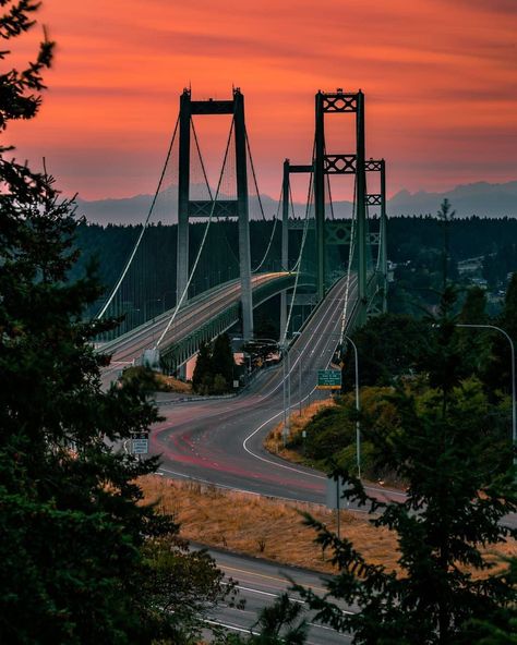 Seattle Wallpaper, Tacoma Narrows Bridge, Puget Sound Washington, Bridge Sunset, West Coast Travel, Washington State Travel, Tacoma Washington, Tacoma Wa, Puget Sound