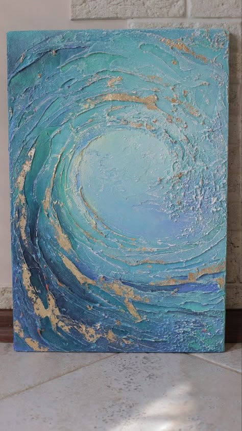 Gold Art Painting, Soyut Sanat Tabloları, Wave Painting, Gold Leaf Painting, Tableau Art, Textured Canvas Art, Plaster Art, Wave Art, Textured Canvas