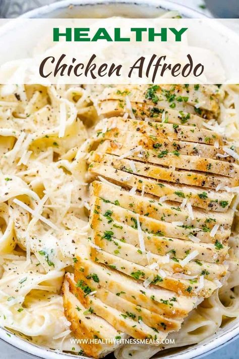 Chicken Fettuccine Alfredo Whole 30 Chicken Alfredo, Healthy Chicken Alfredo Recipe Low Carb, Healthy Chicken Alfredo Meal Prep, Protein Fettuccine Alfredo, Low Cal Chicken Alfredo, Healthy Chicken Fettuccine Alfredo, Low Calorie Chicken Alfredo Recipe, Macro Friendly Chicken Alfredo, Meal Prep Alfredo