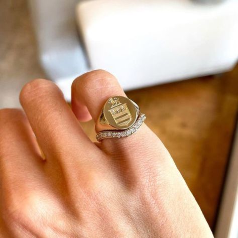 Stacked Diamond Bands, Gold Pinky Ring, Brown Jewelry, Signet Rings, Ring Stack, Gold Signet Ring, Jewelry Fashion Trends, Gold Hand, Bling Rings