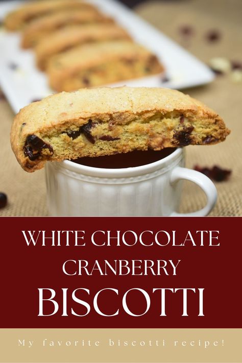 White Chocolate Cranberry Biscotti recipe. My favorite biscotti recipe. So easy to make! White Chocolate Cranberry Biscotti, Cranberry Biscotti Recipe Easy, Cranberry Orange Biscotti Recipe, Biscotti Recipes Best, Cinnamon Biscotti Recipe, Christmas Biscotti Recipe, Cranberry Biscotti Recipe, Chocolate Chip Biscotti Recipe, Chocolate Scones Recipe