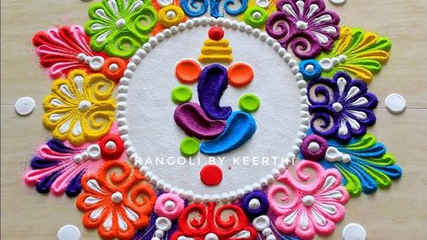 Simple Ganesh Rangoli Ideas / Ganpati Rangoli Designs Ganpati Rangoli Designs, Ganesh Chaturthi Rangoli, Ganpati Rangoli, Ganesh Rangoli, Vinayaka Chavithi, Rangoli Designs For Competition, Easy Rangoli Designs Videos, Very Easy Rangoli Designs, Easy Rangoli Designs Diwali