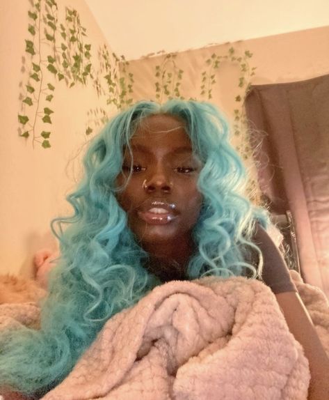 Blue Hair Black Women, Light Blue Wig, Blue Natural Hair, Women Room, Insta Caption, Black Hairstyle, Light Blue Hair, Black Barbies, Lace Fronts