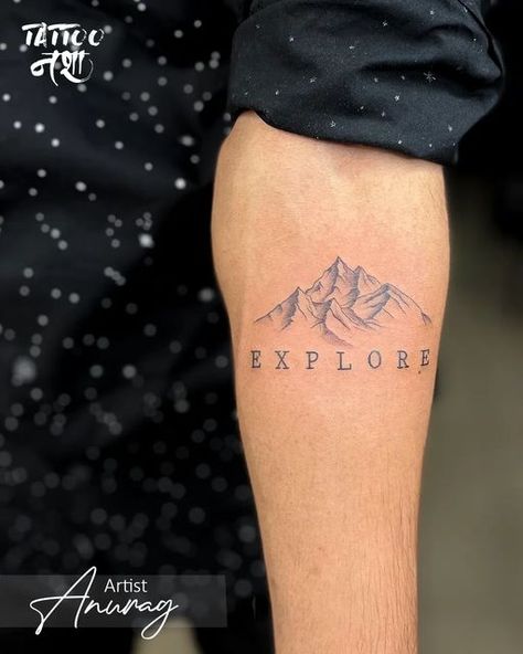 Mountain Shoulder Tattoo Men, Mountain Silhouette Tattoo, Patagonia Tattoo, Montagne Tattoo, Mountain Tattoo Men, Outdoor Tattoos For Men, Small Mountain Tattoo, Berg Tattoo, Outdoor Tattoo