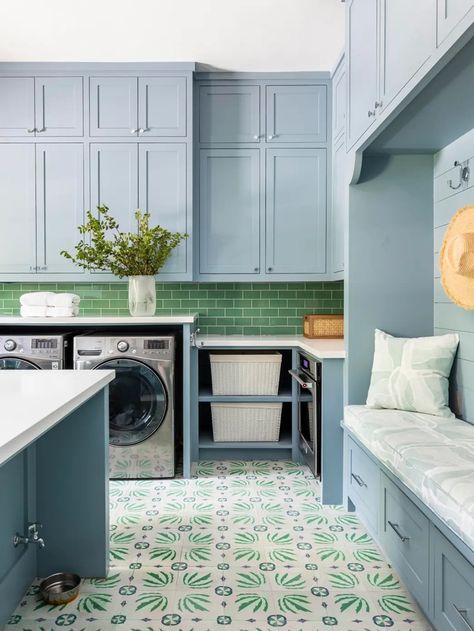 The New Rules of the Laundry Room Wallcovering Design, Green Laundry, Retail Interior Design, Hospital Interior Design, Laundry Mud Room, Retail Interior, Residential Interior Design, Laundry Room Design, Commercial Interior Design