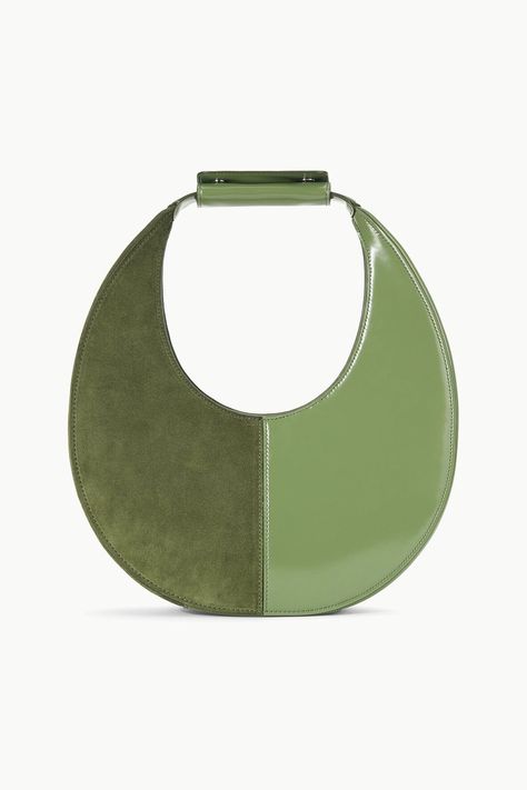 AVOCADO Staud Shoulder Bag With Detachable Strap And Round Handle, Staud Bags With Detachable Round Handle, Staud Shoulder Bag With Round Handle, Staud Leather Shoulder Bag With Round Handle, Staud Moon Bag, Style Essence, Moon Bag, Keds Champion, Suede Bag