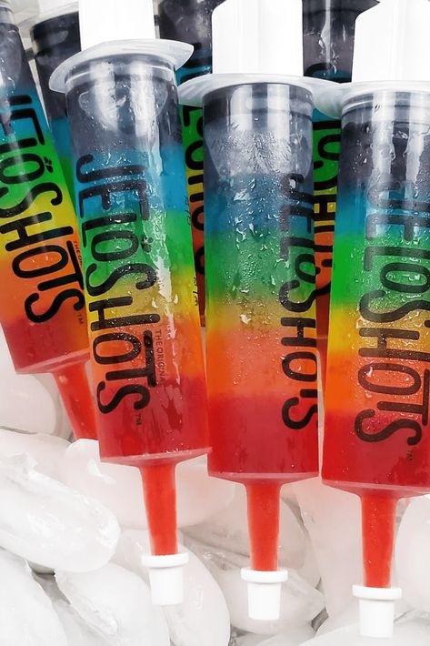 Jelly Syringe Shots, Pride Jello Shots, Rainbow Party For Adults, Pride Party Ideas Games, Jello Shot Charcuterie Board, Jello Syringe Shots Recipe, Pride Birthday Party Ideas, Adult Rainbow Party, Jello Shots Syringe