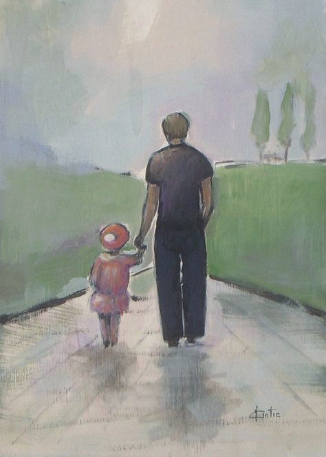 Father and Daughter Walk - OOAK original acrylic painting on cradled wood panel - figurative painting Father And Daughter, Figurative Painting, Types Of Painting, Paint By Numbers, Wood Panel, Learn To Paint, Simple Art, Canvas Home, Paint Set