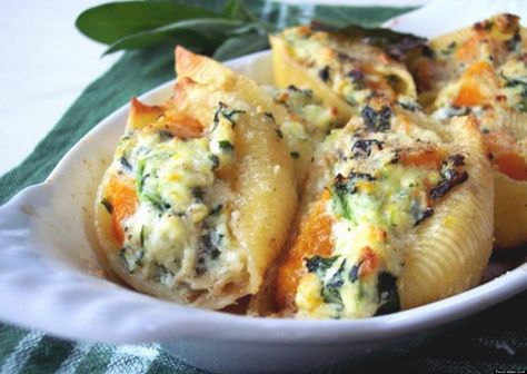 Going meat-less at your wedding might make some of your guests roll their eyes. But we're guessing that, after trying one of these eight dishes, they'll be singing a different tune. In celebration of World Vegetarian Day on Monday, check out these tasty vegetarian entrees that will have everyone salivating. Butternut Squash Ricotta, Butternut Squash Stuffed Shells, Squash Stuffed Shells, Sage Brown Butter Sauce, Butternut Squash Stuffed, Stuff Chicken, Sage Brown Butter, Ricotta Spinach, Spinach Stuffed Shells