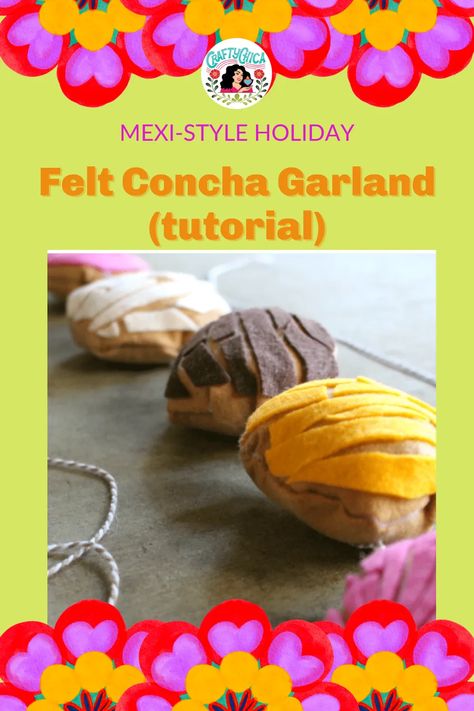 Add some sweetness to your tree with this adorable strand of felt conchas! Diy Mexican Ornaments, Diy Mexican Christmas Ornaments, Mexican Felt Ornaments Diy, Mexican Christmas Tree Ornaments, Mexican Theme Christmas Tree Wreaths & Garlands, Mexican Pastries, Mexican Christmas Decorations, Mexican Christmas, Heritage Crafts