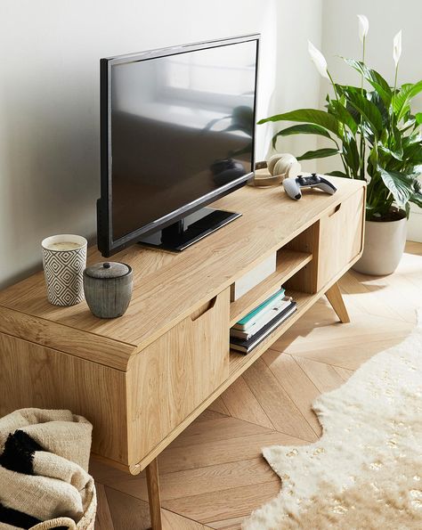 Scandinavian Tv Unit, Refresh Home, Oak Tv Unit, Wood Tv Unit, Home Refresh, Side Units, Home Edit, Jd Williams, Home Design Decor