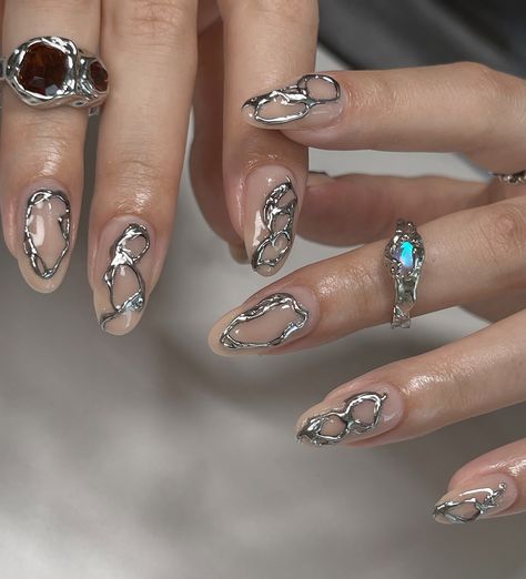 ⛓️ Hardware ⛓️ My 3D Chrome Aug/Sep special on soft gel overlay 🩶 #nailinspo #chromenails #3dnails #naildesign #3dchromenails #nailart Almond Nails 3d Chrome, Silver 3d Chrome Nails, 3d Silver Chrome Nails, 3d Chrome Nail Art, 3d Chrome Nails, 3d Chrome, Chrome Nail Art, Chrome Nails Designs, Gel Overlay