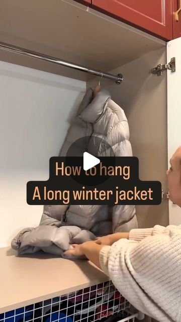 How To Hang Jumpsuits In Closet, How To Hang Jackets In Closet, How To Store Skirts In Closet, How To Hang Hoodies, Hanging Jackets Ideas, Jacket Closet Organization, Jacket Organization Ideas, Hang Dresses In Closet Ideas, Organize Winter Clothes