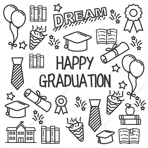 Graduation Drawings Easy, Graduation Vector Illustrations, Senior Year Doodles, Graduation Sketch Drawing, Academic Doodles, Graduation Doodles Hand Drawn, Study Drawing School, College Illustration Art, Graduation Cartoon Art Illustration