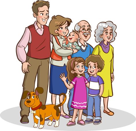 Cute Big Family, Big Family Cartoon, Family Cartoon Pictures, Happy Big Family, Family Picture Cartoon, Respect Pictures, English Learning Books, Chinese Language Learning, Designs Coloring Books