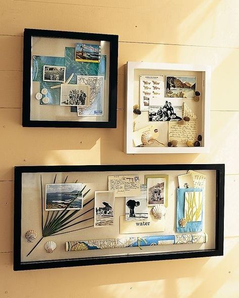 Travel Photo Collage, Diy Photo Collage, Beach Picture Frames, Frame Collage, Diy Shadow Box, Shells Diy, Travel Keepsakes, Sesame Chicken, Vacation Memories