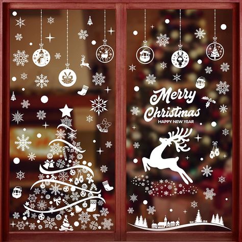 Diy Christmas Window, Christmas Wall Stickers, Christmas Window Stickers, Christmas Window Decorations, Married Christmas, 3d Christmas, Christmas Window, Crafting Paper, White Christmas Tree