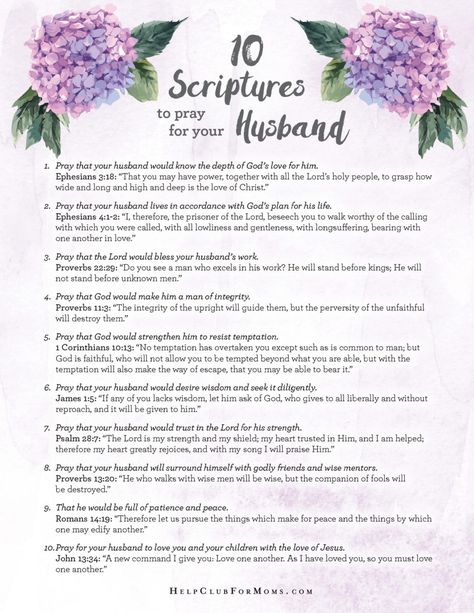 10 Scriptures to Pray for Your Husband – Printable! | Help Club for Moms Prayers For Prodigal Husband, Things To Pray For Your Husband, How To Pray For Your Husband, Scriptures To Pray Over Husband, Praying Scripture Over Husband, Bible Verse For Husband, Warroom Prayers For Husband, Praying For Husband, Take Every Thought Captive