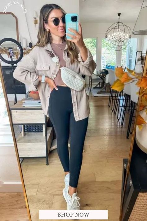 Fall Athleisure Outfit for Women. Fall Fits! Waffle Knit Shacket Outfit, Shacket Outfits Women, Waffle Shacket Outfit, Shacket And Leggings Outfit Women, Plaid Shacket Outfit Women, Casual Comfy Fall Outfits, Outfits For Running Errands, Shacket Outfit Women, Athleisure Outfits Fall