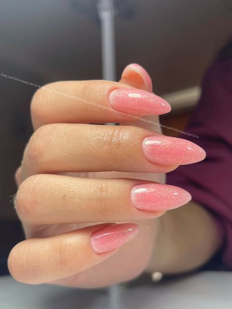 Pink Shine Nails, Nails Simple Pink, Pink Glittery Nails, Sparkling Nails, Almond Nails Pink, Pink Sparkles, Glittery Nails, Nice Nails, Shine Nails