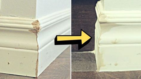 Super Easy Baseboard Repair Tutorial | DIY Joy Projects and Crafts Ideas Baseboard Repair, Diy Joy, Van Life Diy, Wood Filler, Wood Fiber, Tutorial Diy, Wood Glue, The Funny, Diy Home Improvement