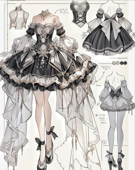 Dress Design Drawing, Clothing Design Sketches, Fashion Drawing Dresses, Anime Inspired Outfits, Dress Design Sketches, Fashion Illustration Dresses, Outfit Design, Dress Sketches, Anime Dress