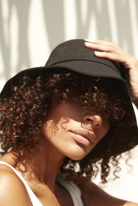 Small Bucket Hat - Black #hairstyles #hairstylist #hair Bucket Hat Photography, Bucket Hat Short Hair, Bucket Hat Curly Hair, Hats Short Hair, Funky Clothing, Minimalist Hair Accessories, Short Natural Curly Hair, Friends Women, Collection Photography