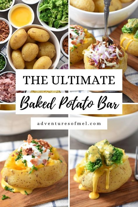 Epic Baked Potato Dinner Board, Baked Potato Station, Bakes Potato Bar Toppings, Baked Potato Add Ons, Baked Potato Bar Birthday Party, Baked Potato Bar Dinner, Holiday Baked Potato Bar, Baked Potatoes Party, Creative Baked Potatoes