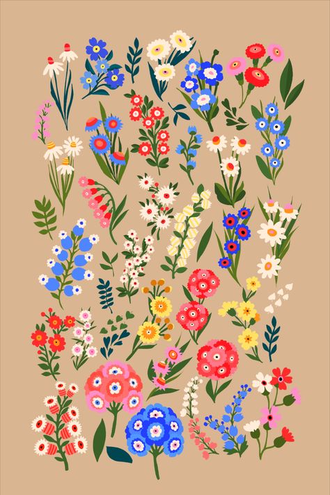 Separate hand-drawn elements for stylised floral patterns Stylised Flowers, Textile Print, Nature Illustration, Flower Illustration, Retro Flowers, Flowers Nature, Floral Patterns, Textile Prints, Seamless Pattern