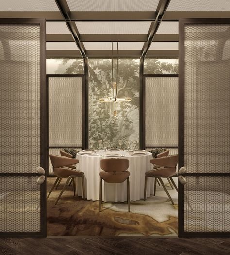 Green Restaurant — the Touch Studio Green Restaurant, Greens Restaurant, Yacht Interior Design, International Interior Design, Banquette Seating, Modern Chinese, Coffered Ceiling, Private Dining, Chinese Restaurant