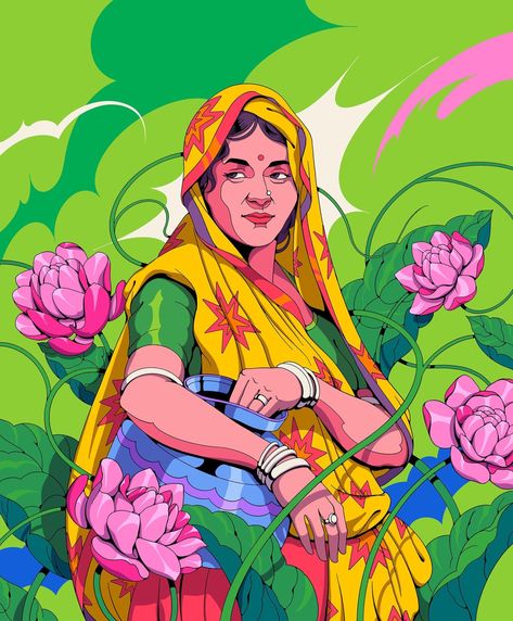 Portrait Digital Art Illustration, Unity In Diversity Illustration, Women Illustration Art, Ssjg Goku, Social Posters, Indian Map, Textile Illustration, Illustration Indian, Student Portfolio