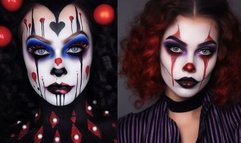 10 Spine-Chilling Evil Clown Makeup Ideas To Try This Halloween French Clown Makeup, Scary Clown Makeup Creepy, Evil Clown Makeup, Jester Makeup, Scary Clown Face, Evil Jester, Creepy Clown Makeup, Clown Face Paint, Scarecrow Makeup