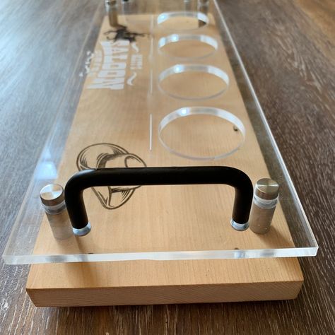 Diy Wine Flight Board, Diy Whiskey Flight Board, Beer Flight Boards Diy, Beer Flights Boards, Beer Flight Paddle, Beer Taster, Beer Flight Tray, Simple Furniture Design, Alcohol Bottle Crafts