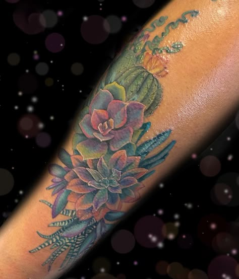 Succulent Tattoo Ideas, Arm Tattoos Color, Succulent Tattoo, Lower Arm Tattoos, Cactus Tattoo, Ancient Tattoo, Shape Tattoo, Succulent Art, Vine Tattoos