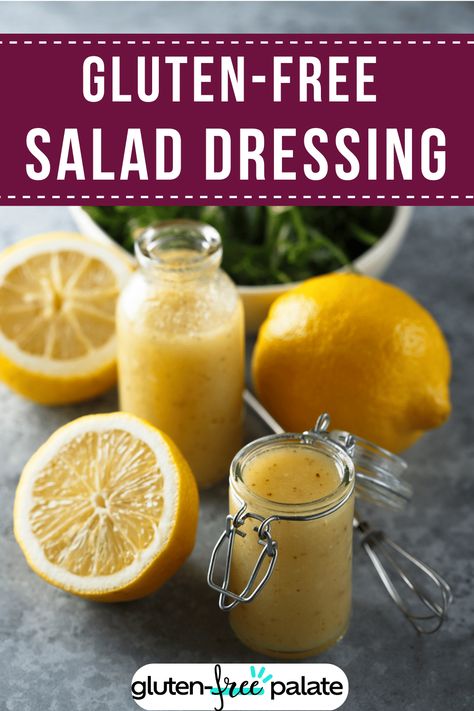 In this article, I include tips on how to identify a gluten-free salad dressing and the best gluten-free dressing brands to use. I'll take the guesswork out of reading the ingredient labels so you can be at ease when buying gluten-free salad dressing. The statement "Salad is only as good as its salad dressing" reigns true so let me help you with great homemade gluten-free salad dressing recipes too. #saladdressing #glutenfreesaladdressing #saladdressingbrands #glutenfreepalate Gluten Free Salad Dressing Recipes, Gluten Free Dairy Free Salad Dressing, Gf Salads Gluten Free, Soy Free Salad Dressing, Oil Free Salt Free Salad Dressing, Gluten Free Salad Dressing Store Bought, Gluten Free Salad Dressing, Gluten Free Dressing, Gluten Free Salad