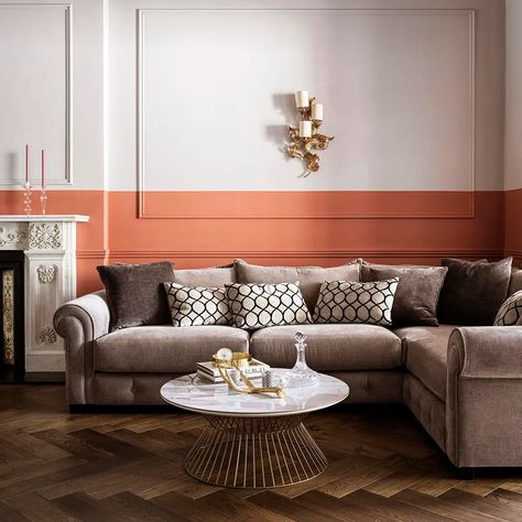 Decorating the wall behind the sofa: 10 styling tips | Ideal Home Paneling Behind Sofa, Interior Stylist Portfolio, Behind Sofa, Long Floating Shelves, Behind Couch, Wall Lights Living Room, Furniture Village, Interior Stylist, Wallpaper Living Room