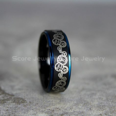 Doctor Who Ring, Gallifreyan Ring Doctor Who Jewelry, Doctor Who Wedding Band, Doctor Who Wedding Ring, 8mm Black Tungsten Ring Doctor Who Ring, Doctor Who Jewelry, Doctor Who Wedding, Blue Tungsten Ring, Black Tungsten Rings, Tungsten Carbide Wedding Bands, Tungsten Wedding Rings, Black Tungsten, Wedding Engagement Photos