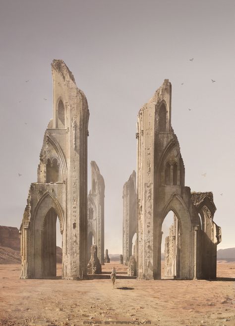 Hyun Su, Desert Temple, Jedi Temple, Wars Aesthetic, Tsubasa Reservoir, Fantasy Setting, Fantasy Places, The Ruins, Man Standing