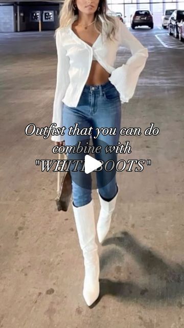 Manifest on Instagram: "🦢✨If you dont have an idea about how you can combine your white boots , theese ideas are perfect for your outfits. Blue jeans , white dress or more🦢✨#outfit #outfits #outfitstyle #whiteboots #whitebootsoutfit #aestheticoutfit #bootoutfit #outfitlove" 60s White Boots Outfit, Chic White Boots For Night Out, Chic White Open Toe Boots, Y’all White Cowboy Boots Outfit, Trendy White Pointed Toe Knee-high Boots, White Boots Outfit, Jeans White, White Boots, Boots Outfit