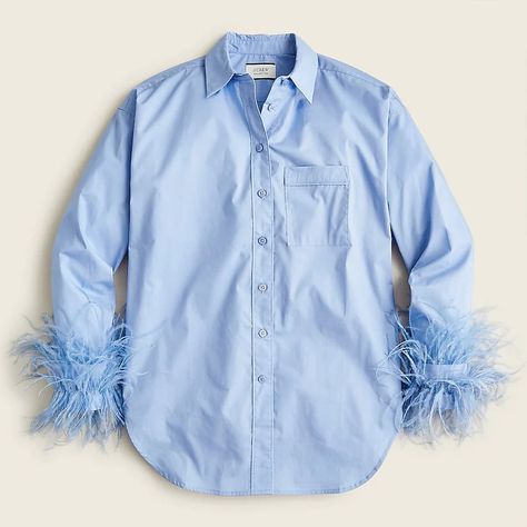 The Ultimate Party Top: J.Crew Collection Cotton Poplin Shirt With Feather Trim Feather Shirt, J Crew Collection, Feather Tops, Jcrew Collection, Feather Trim, Cotton Poplin Shirt, Collars For Women, Party Tops, Poplin Shirt