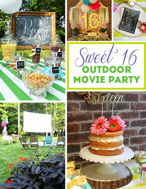 Abby’s Sweet 16 Outdoor Movie Party | Less Than Perfect Life of Bliss | home, diy, travel, parties, family, faith Birthday Themes For Teens, Graduation Party Inspiration, Outdoor Movie Party, Soda Bar, Birthday Party Decorations Diy, Movie Night Party, Sweet Sixteen Parties, Sweet 16 Birthday Party, 16 Birthday