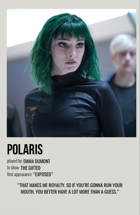 minimal polaroid character poster for polaris from the gifted X Men Polaris, Polaris The Gifted, The Gifted Polaris, The Gifted Marvel, The Gifted Tv Show, Polaris Marvel, Rip Hunter, Emma Dumont, Lorna Dane