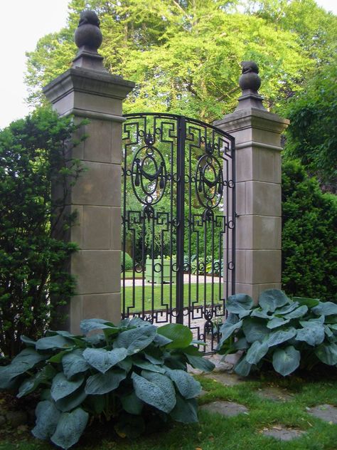 French Garden Gate, Grow Blackberries, Tuscan Exterior, Wrought Iron Fence, Garden Gate Design, First Garden, Autumn Clematis, Seaside Garden, Gate Post