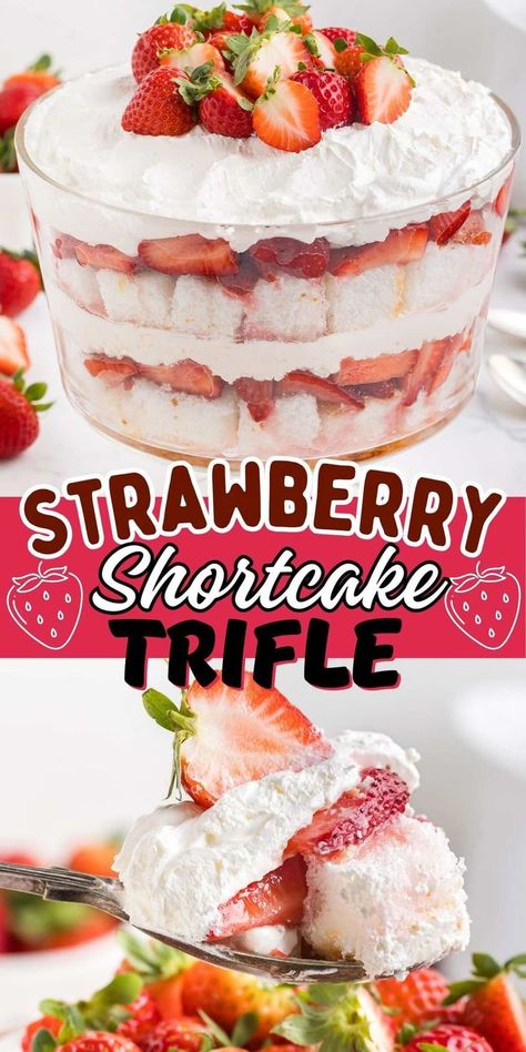 Strawberry Shortcake Trifle Strawberry Cake Aesthetic, Cake Recipe Strawberry, Trifle Easy, Party Food Dishes, Shortcake Trifle, Strawberry Cake Decorations, Strawberry Shortcake Trifle, Delicious Strawberry Cake, Easy Strawberry Shortcake