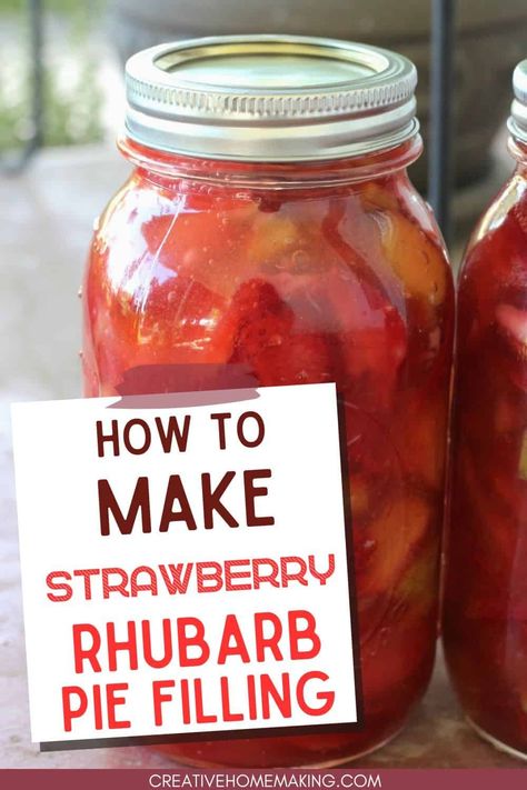 Easy strawberry rhubarb pie filling recipe. One of my favorite summer ideas for canning! Rhubarb Canning Recipes, Easy Strawberry Rhubarb Pie, Rhubarb Pie Filling, Strawberry Rhubarb Pie Filling, Strawberry Rhubarb Recipes, Rhubarb Recipes Pie, Canned Strawberries, Strawberry Pie Filling, Pie Filling Recipes