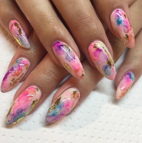 Nail Watercolor, Watercolor Nails, Water Color Nails, Gold Nail, Her Nails, Designs Nail, Instagram Nails, Summer Nails Colors, Cute Nail Art