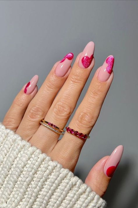 Almond Shaped Nails Designs, Pink Chrome Nails, 2023 Nails, Heart Nail Designs, February Nails, Romantic Nails, Ombre Nail, Gothic Nails, Nail Designs Valentines