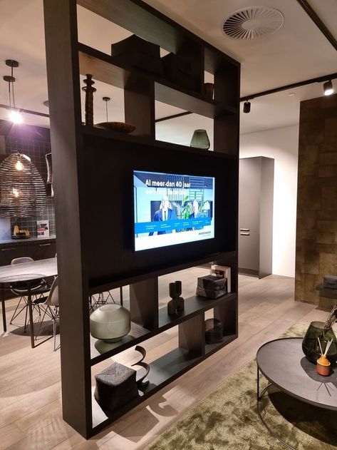 Tv Living Room Ideas, Wall Separator, Studio Apartment Living, Rack Tv, Living Room Partition, Room Partition Designs, Tv Wall Unit, Partition Design, Apartment Interior Design