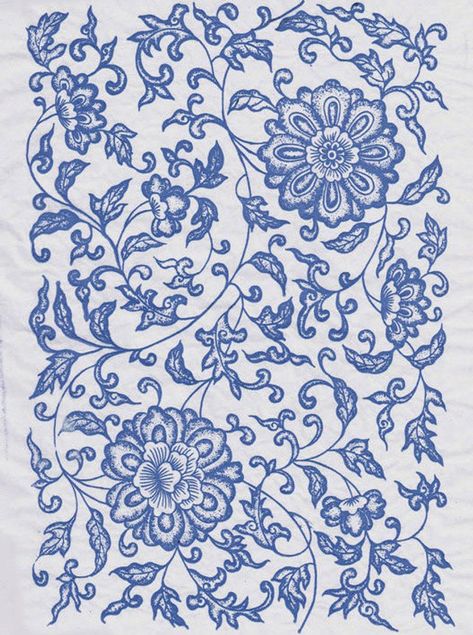 Porcelain Flower Pattern, Chinese Ceramics Pattern, Blue China Print, Blue China Patterns, Underglaze Transfer, Ceramics Painting, Blue And White Art, Porcelain Print, Bedroom Blue